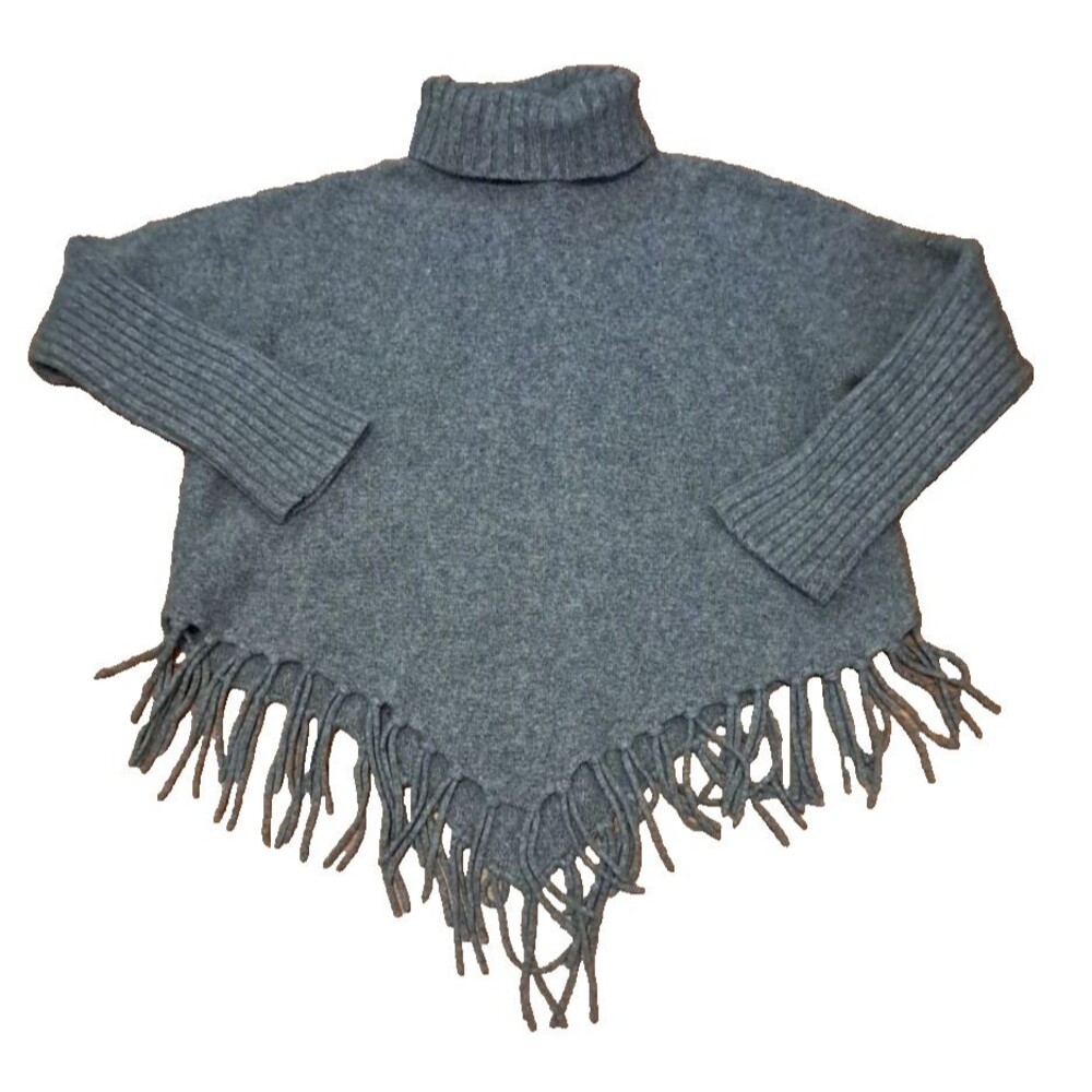 Womens Vintage Cropped Sweater Fringe Turtleneck Carroll Reed Gray Boho Petite S